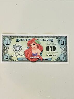 RARE Disney Dollar Ariel T Series $1 Uncirculated 2007 WDW Main Street USA